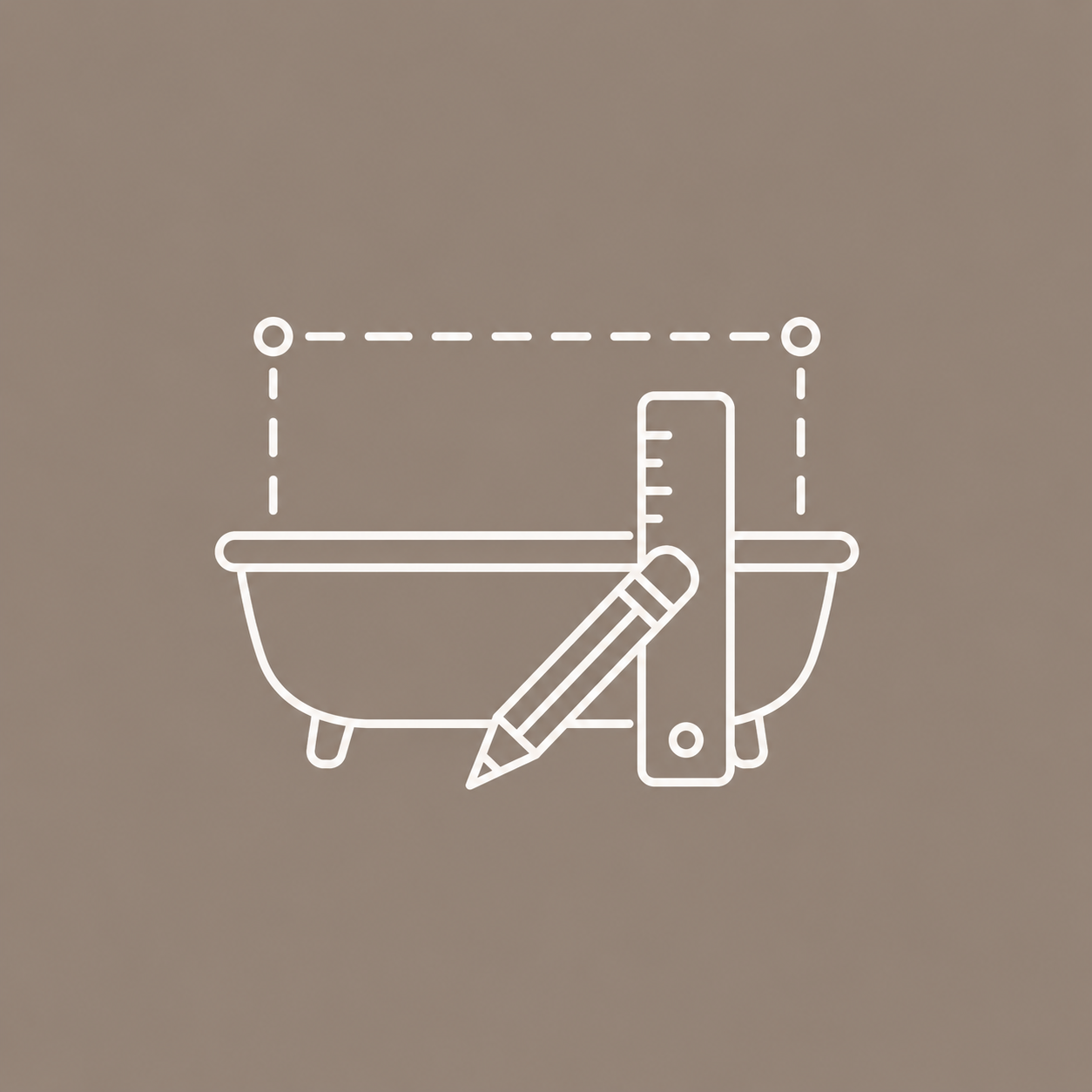 Minimal line icon with design and measurement elements, representing tailored sizing and custom project support.
