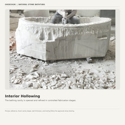 Natural stone bathtub interior being hollowed and shaped in the workshop