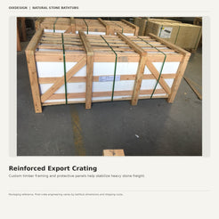 Reinforced timber export crate prepared for a heavy natural stone bathtub