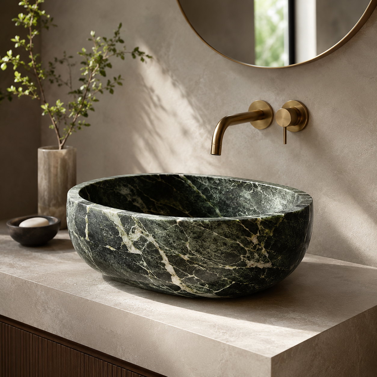 Natural stone vessel sinks for powder rooms, guest baths, and custom bathroom projects by OIXDESIGN.