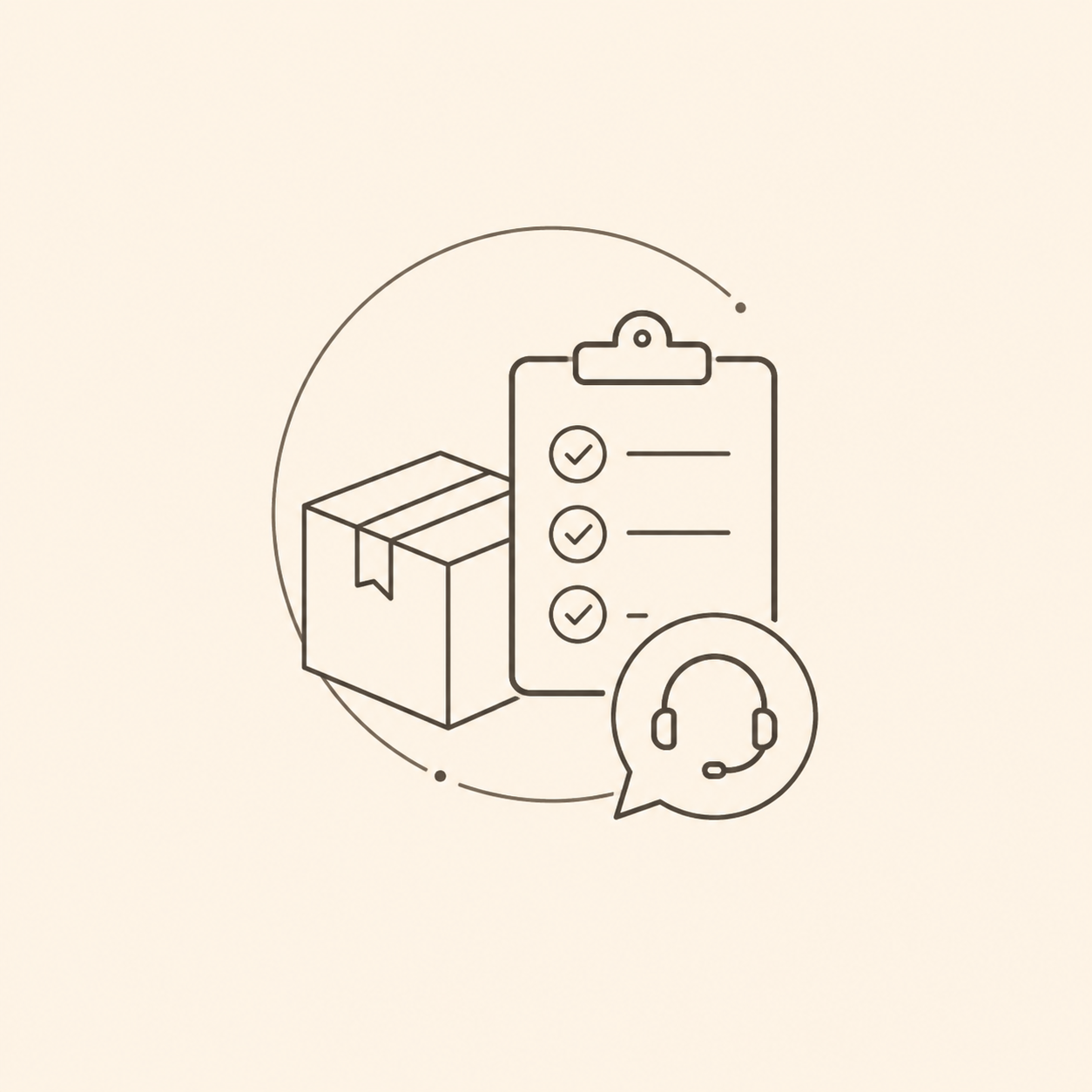 Minimal order support and delivery icon with box checklist and headset for OIXDESIGN