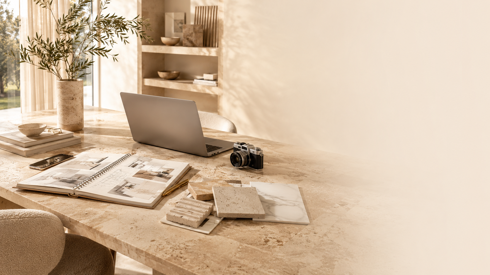Minimal creative workspace for the OIXDESIGN Partner Program, representing designers, influencers, stylists, and content creators who can join.