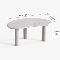 OIXDESIGN PeaPod Carrara white marble coffee table size and dimensions in cm and inches