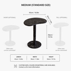 OIXDESIGN PeaPod black marble side table standard and custom size dimensions in cm and inches