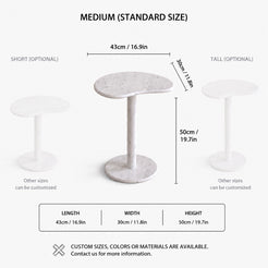 OIXDESIGN PeaPod Carrara white marble side table standard and custom size dimensions in cm and inches