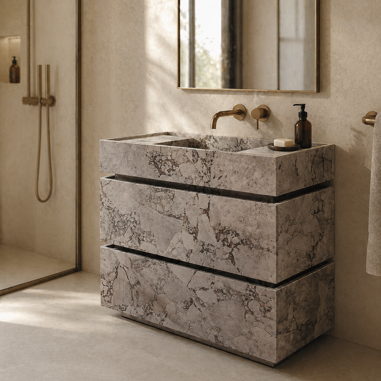 Pluma Snow Marble Vanity with Drawers