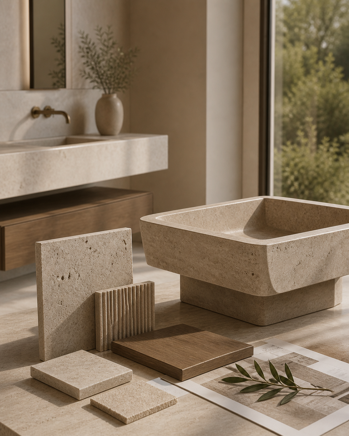 OIXDESIGN project based natural stone interior showing material context and refined design atmosphere