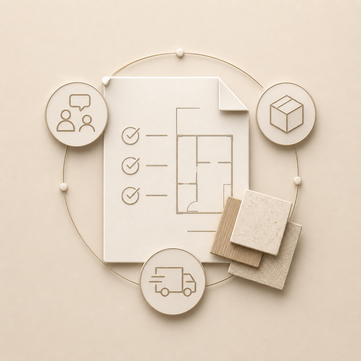 Minimal icon of project coordination and delivery planning representing project coordination at OIXDESIGN