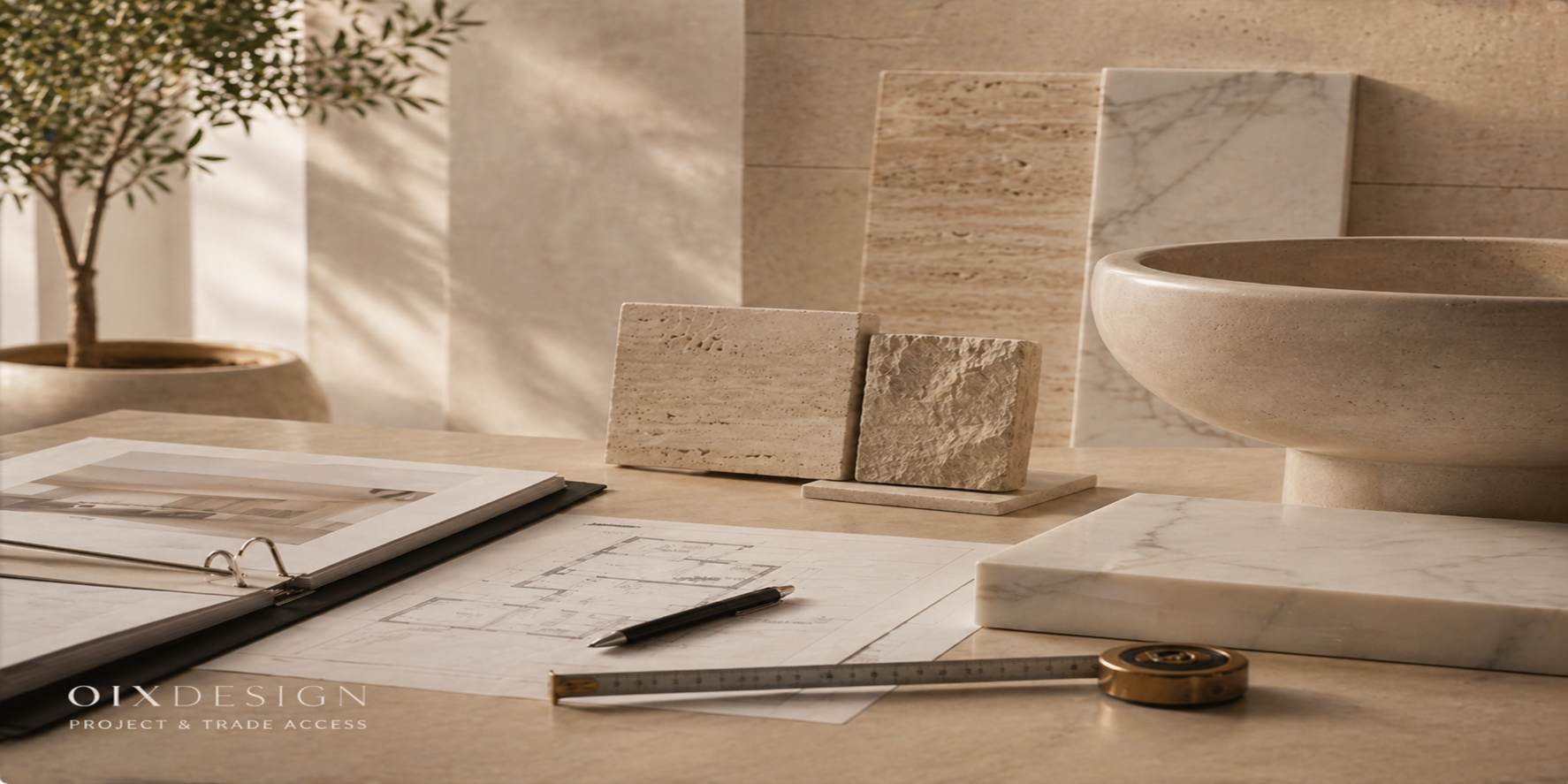 OIXDESIGN project and trade access image for designers, architects, hospitality buyers, and custom stone projects
