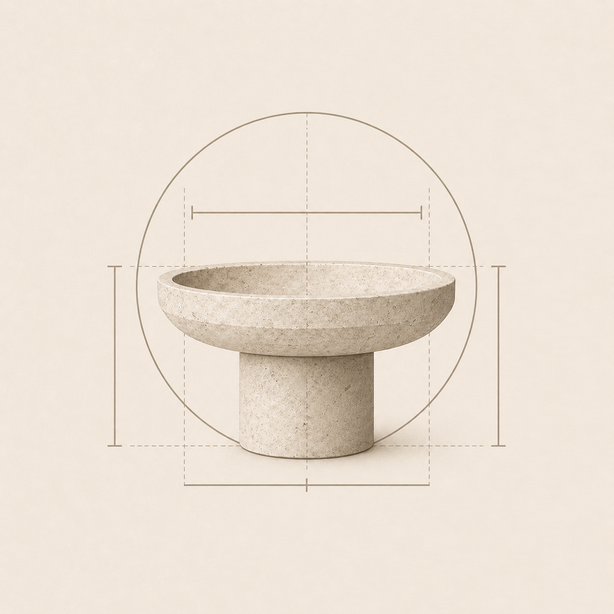 Minimal icon of a stone pedestal form with drafting lines representing proportion control at OIXDESIGN