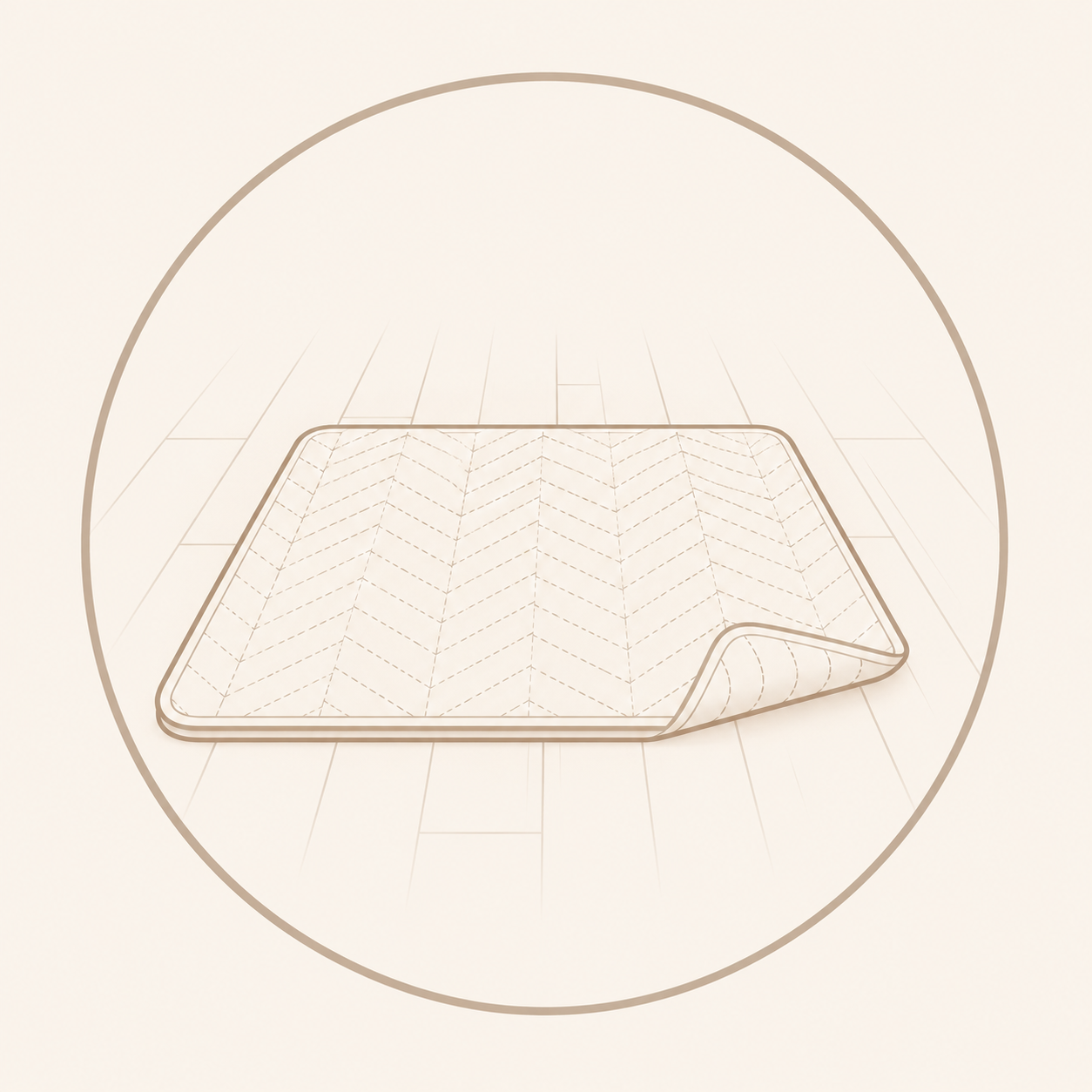 Minimal line icon of a protective floor mat, representing floor protection during stone table assembly.
