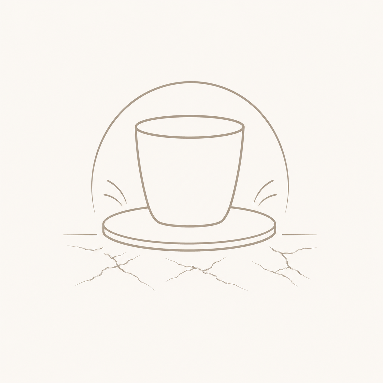 Minimal line icon of a cup on a coaster, representing surface protection for natural stone care.