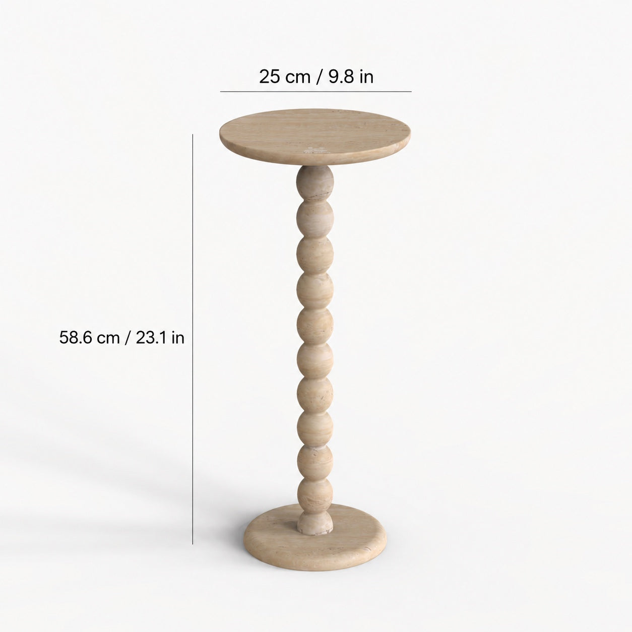 OIXDESIGN RoundBall travertine cocktail table standard and custom size dimensions in cm and inches