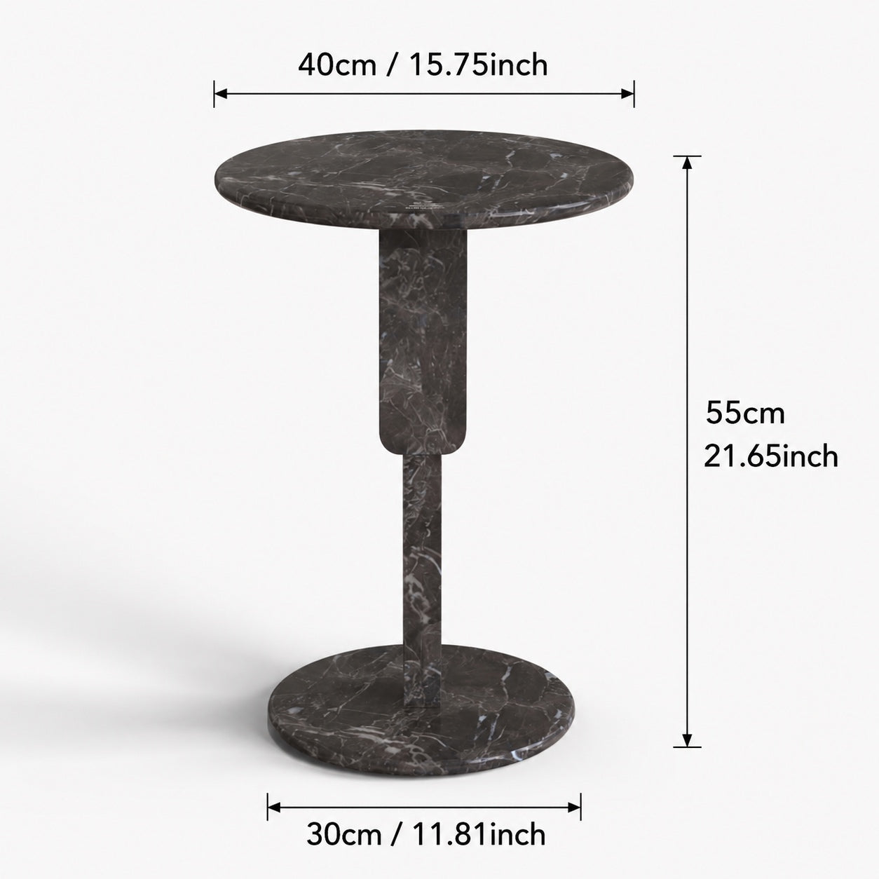 OIXDESIGN RoundGeo black marble side table size and dimensions in cm and inches