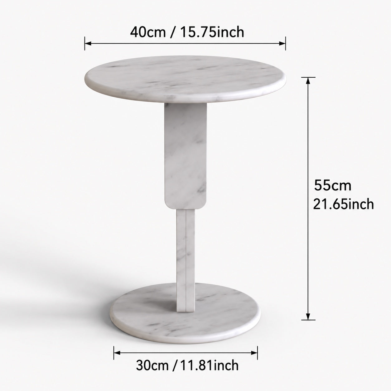 OIXDESIGN RoundGeo Carrara white marble side table size and dimensions in cm and inches