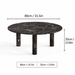 OIXDESIGN RoundHaven black marble coffee table size and dimensions in cm and inches