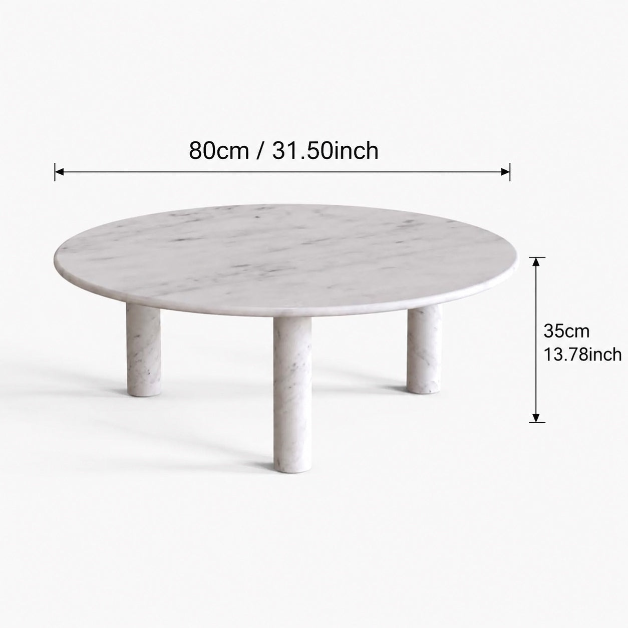 OIXDESIGN RoundHaven Carrara white marble coffee table size and dimensions in cm and inches
