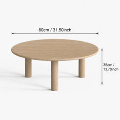 OIXDESIGN RoundHaven travertine coffee table size and dimensions in cm and inches