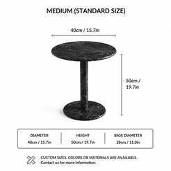 OIXDESIGN RoundHaven black marble side table standard and custom size dimensions in cm and inches
