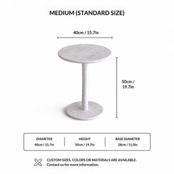 OIXDESIGN RoundHaven Carrara white marble side table standard and custom size dimensions in cm and inches