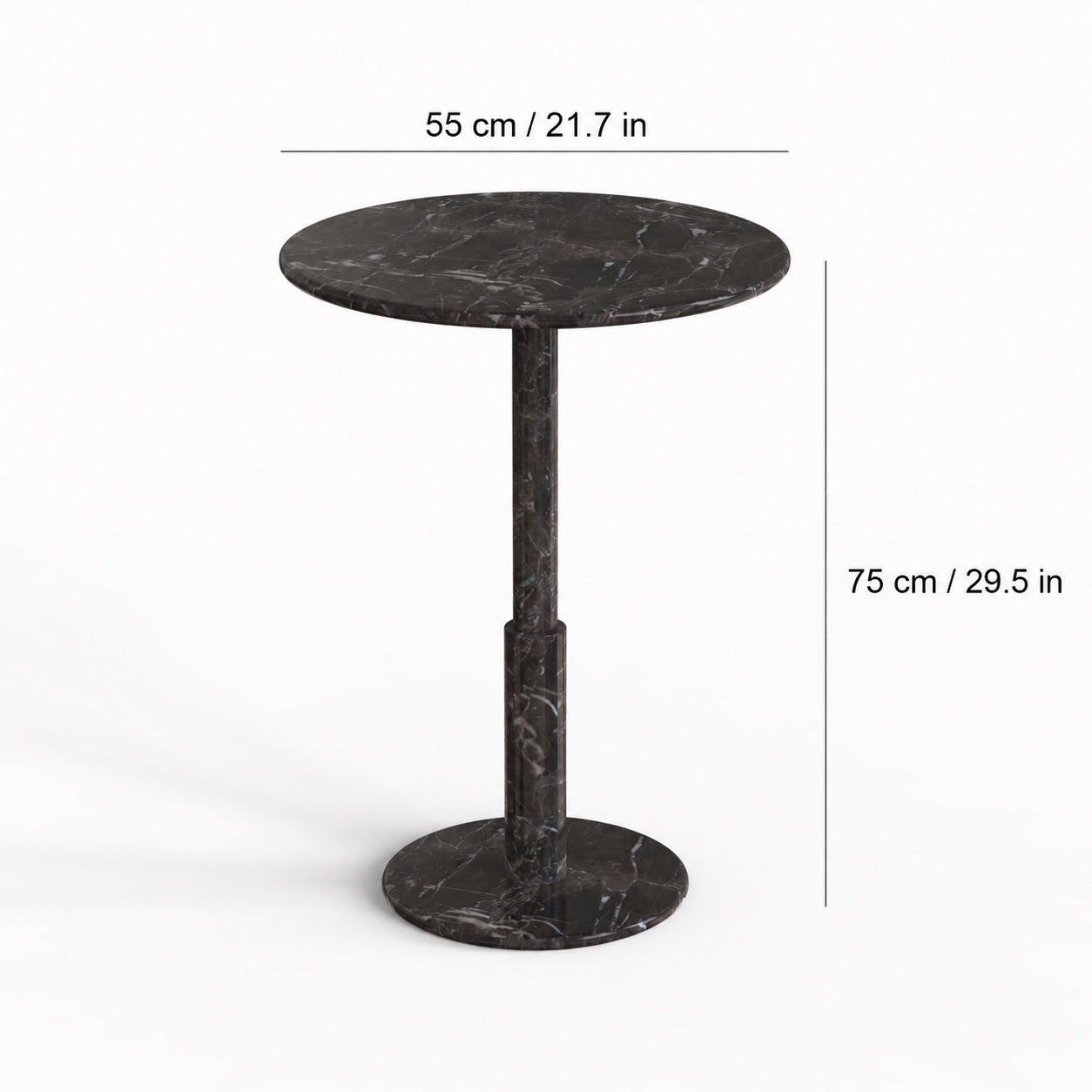 OIXDESIGN RoundTwin black marble dining table size and dimensions in cm and inches