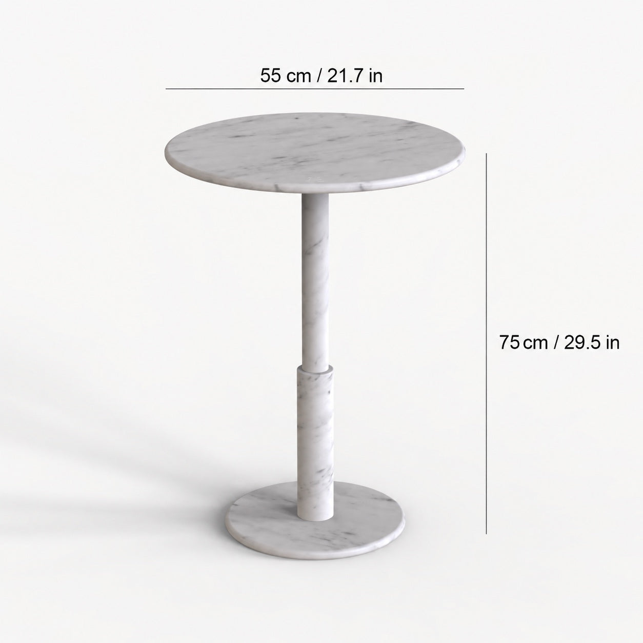 OIXDESIGN RoundTwin Carrara white marble dining table size and dimensions in cm and inches