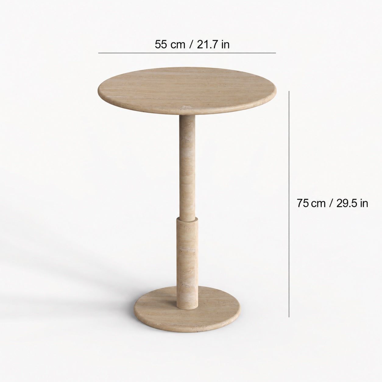OIXDESIGN RoundTwin travertine dining table size and dimensions in cm and inches