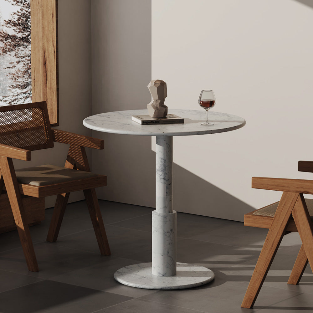 RoundTwin Elite White Marble Dining Table - Carrara Stone