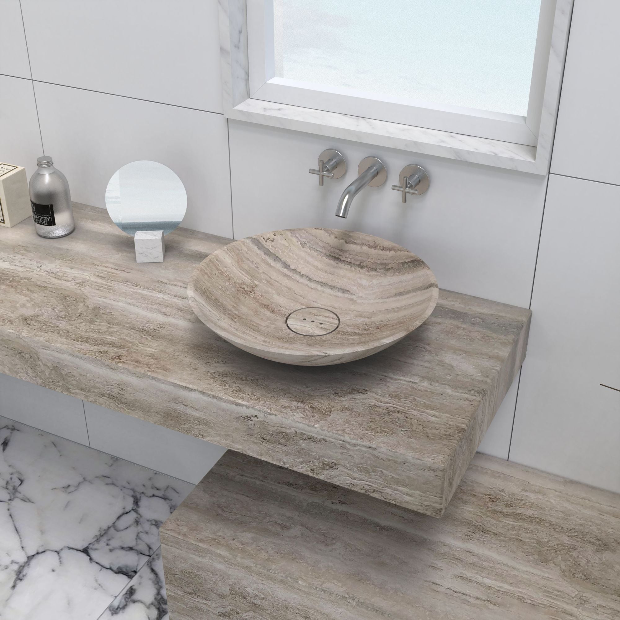 Sadika Round Travertino Argento Vessel Sink