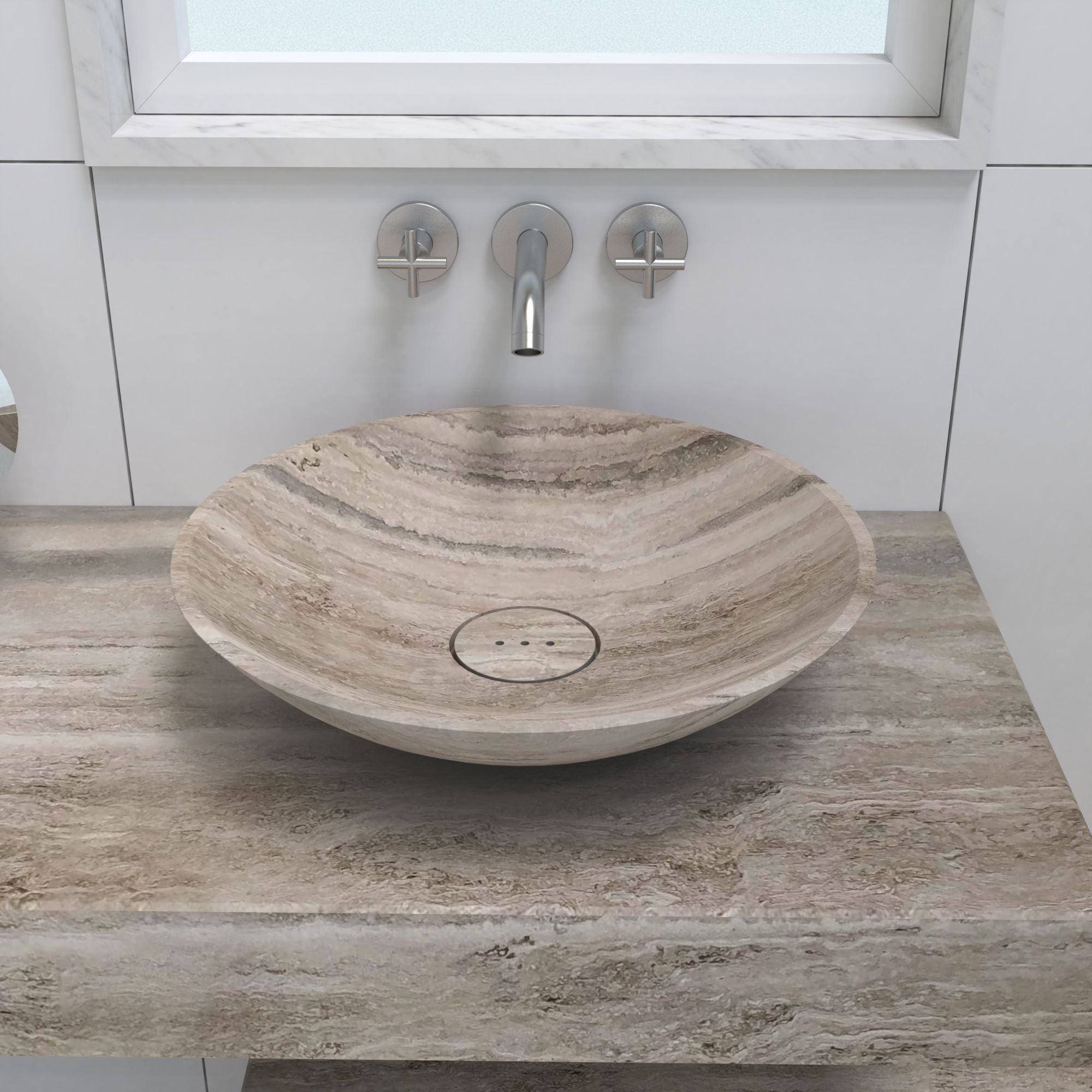 Sadika Round Travertino Argento Vessel Sink