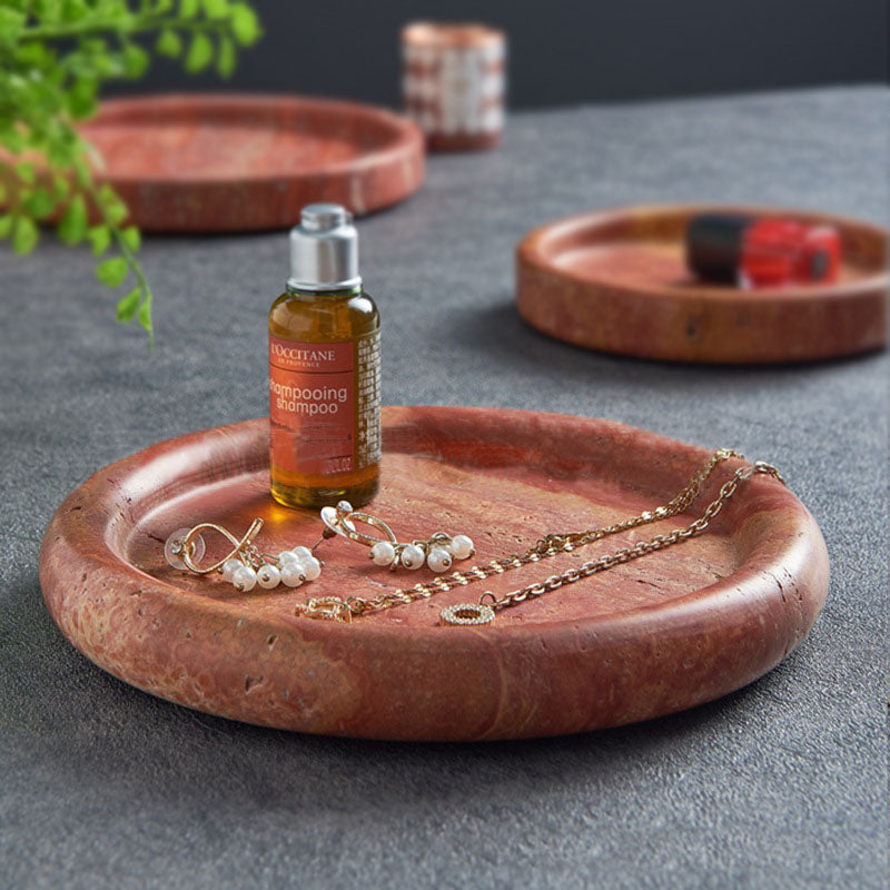 ScarletPebble Round Travertine Tray with Decor