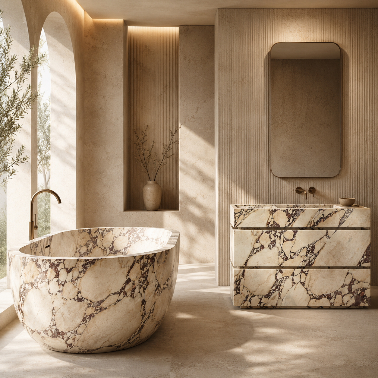 Curated natural stone bath collection by OIXDESIGN
