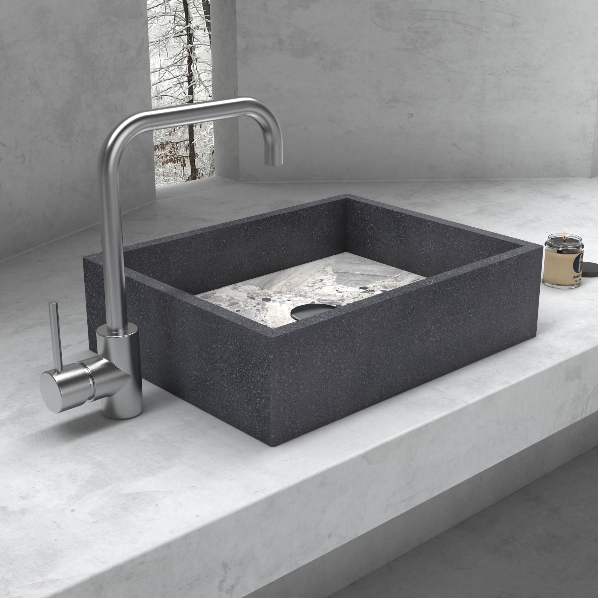 Simta Rectangular Granite & Carnico Marble Vessel Sink