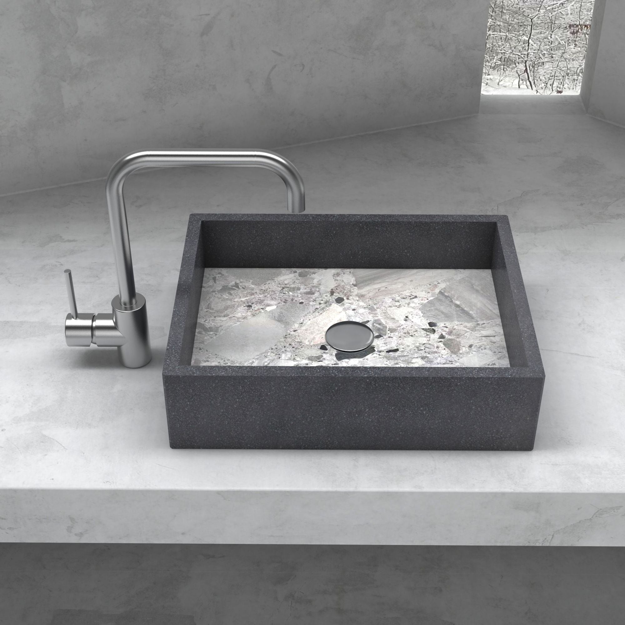 Simta Rectangular Granite & Carnico Marble Vessel Sink