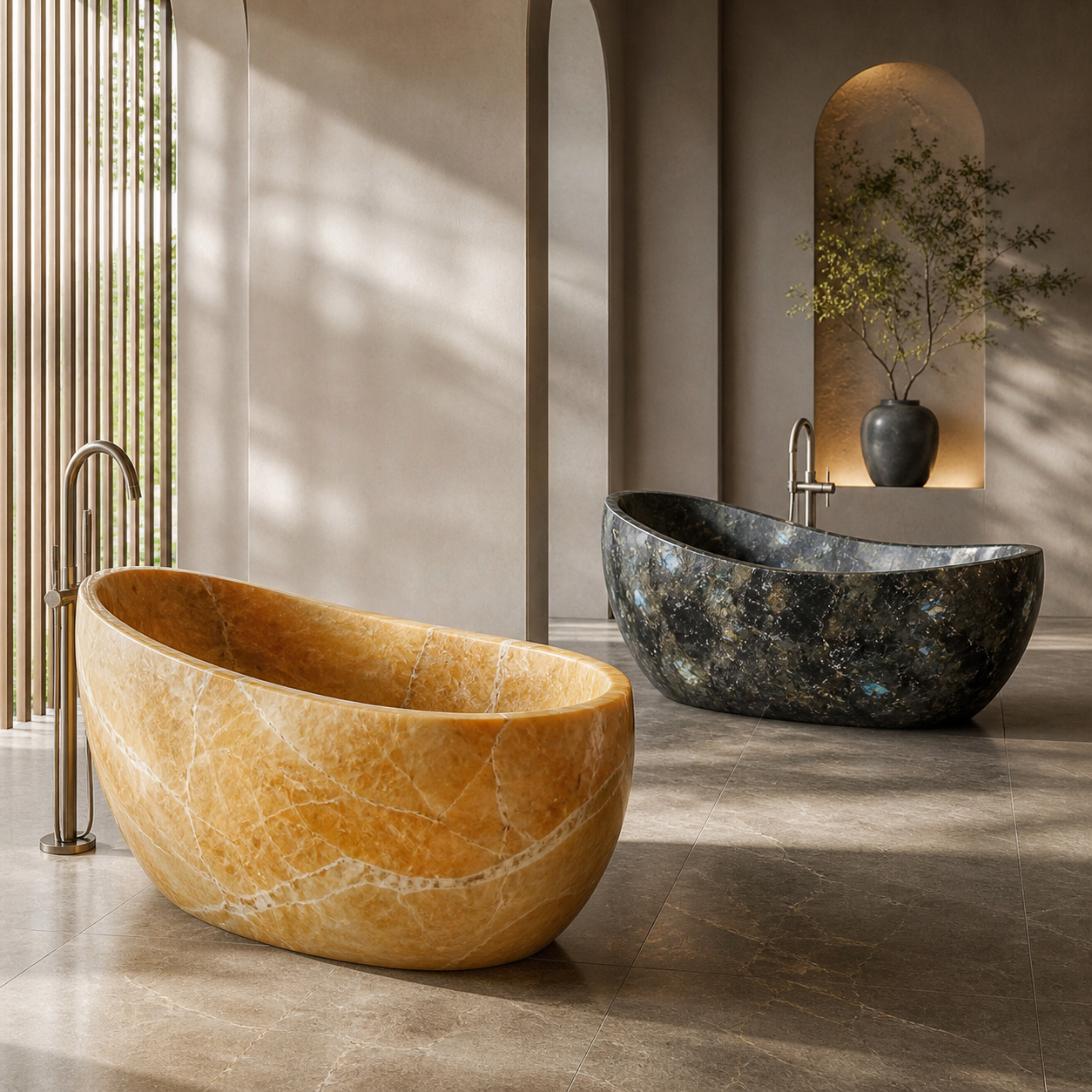 Special stone bathtub in a minimalist luxury bathroom for stone bathtub collection