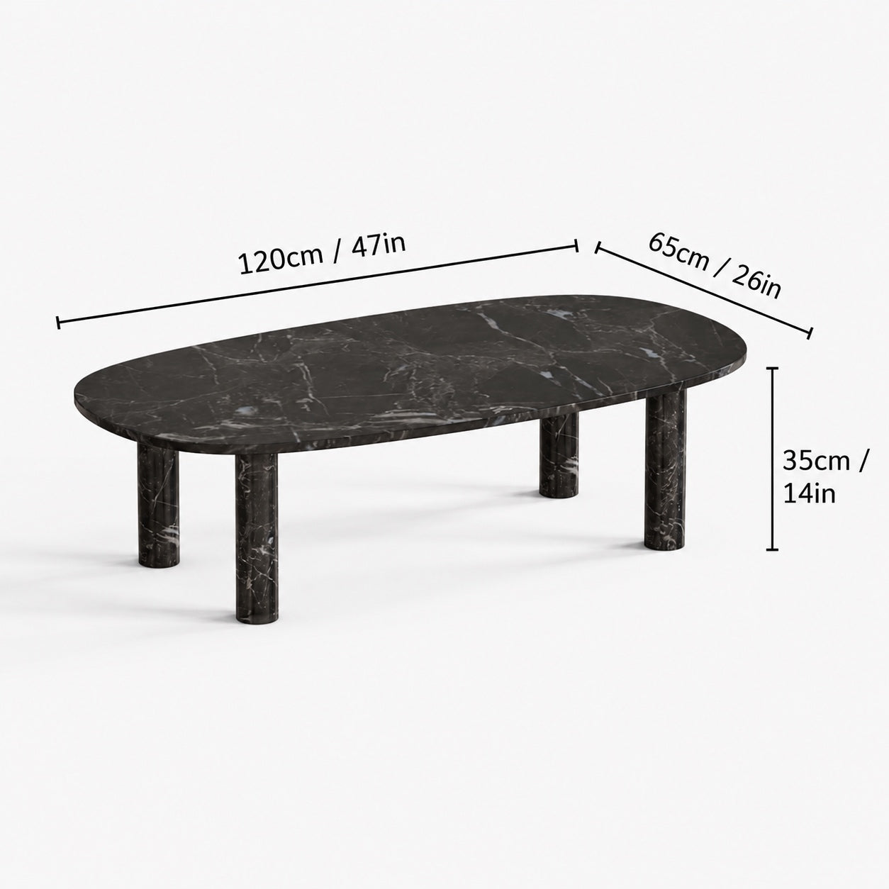 OIXDESIGN SquareCurve black marble coffee table size and dimensions in cm and inches