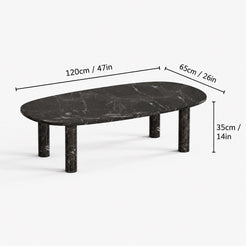 OIXDESIGN SquareCurve black marble coffee table size and dimensions in cm and inches