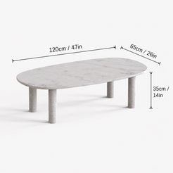 OIXDESIGN SquareCurve Carrara white marble coffee table size and dimensions in cm and inches