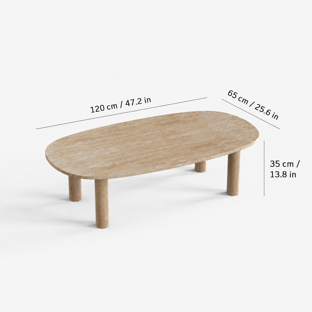 SquareCurve Rectangular Travertine Coffee Table Dimensions
