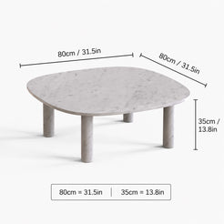 OIXDESIGN SquareSoft Carrara white marble coffee table size and dimensions in cm and inches