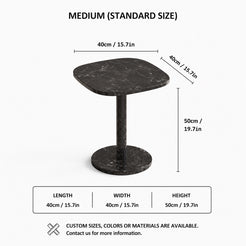 OIXDESIGN SquareSoft black marble side table standard and custom size dimensions in cm and inches