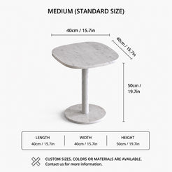 OIXDESIGN SquareSoft Carrara white marble side table standard and custom size dimensions in cm and inches