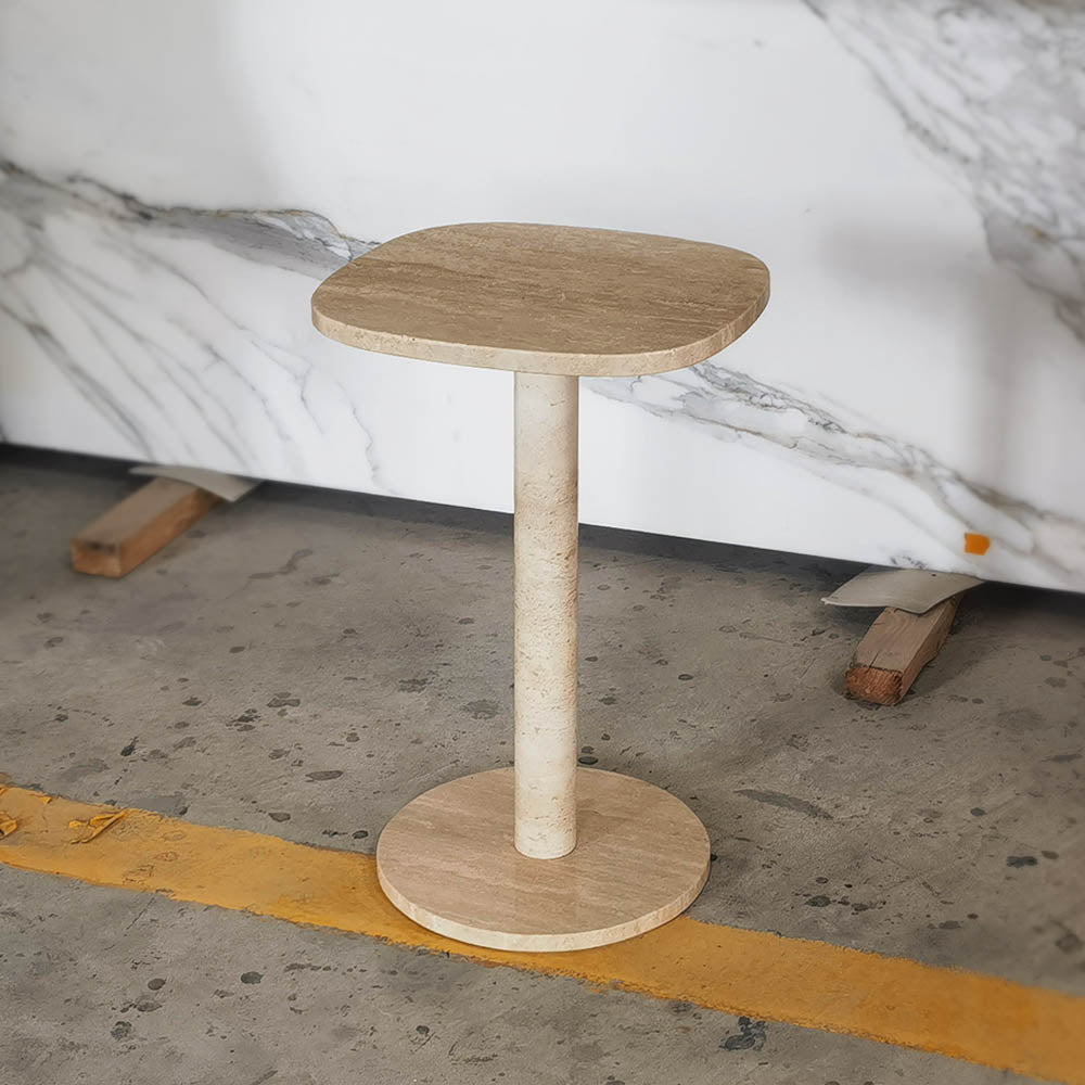 SquareSoft Brown travertine side Table real