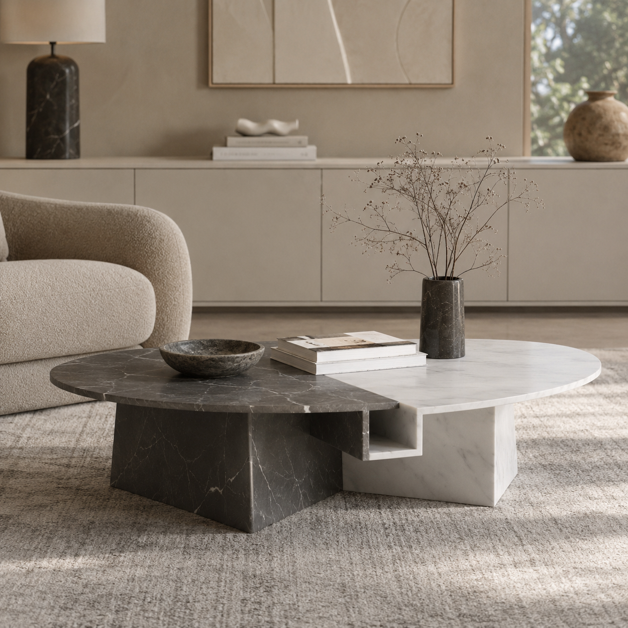 Modern marble coffee table by OIXDESIGN in a refined living room setting