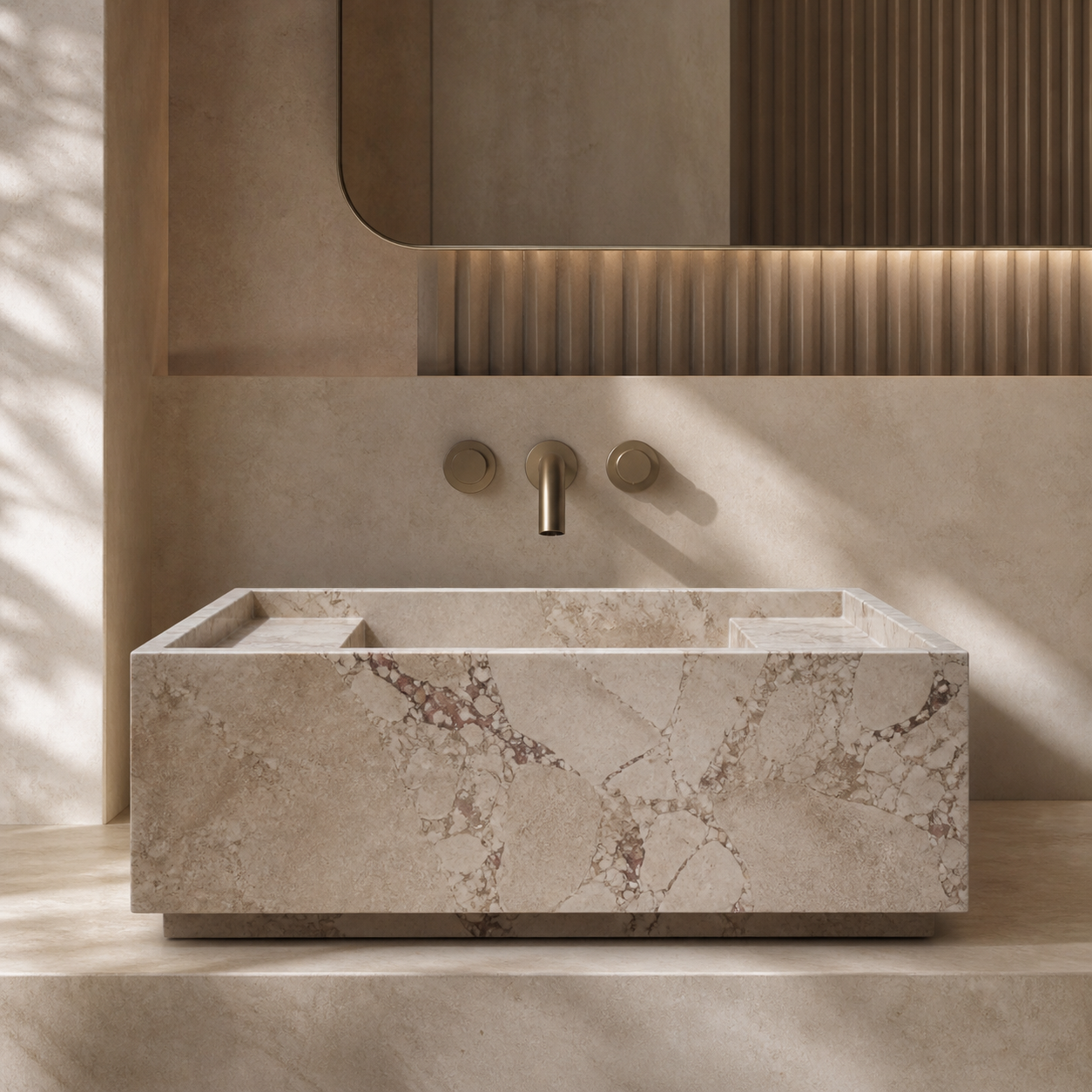 Natural stone sink in a refined bathroom setting by OIXDESIGN