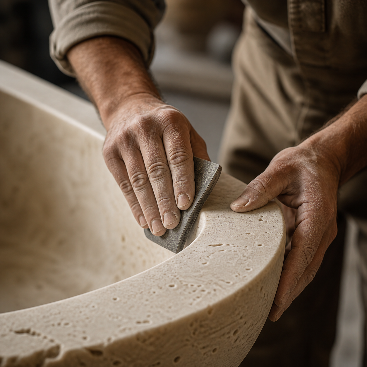 Hand-finished natural stone detail showing craftsmanship and real stone texture