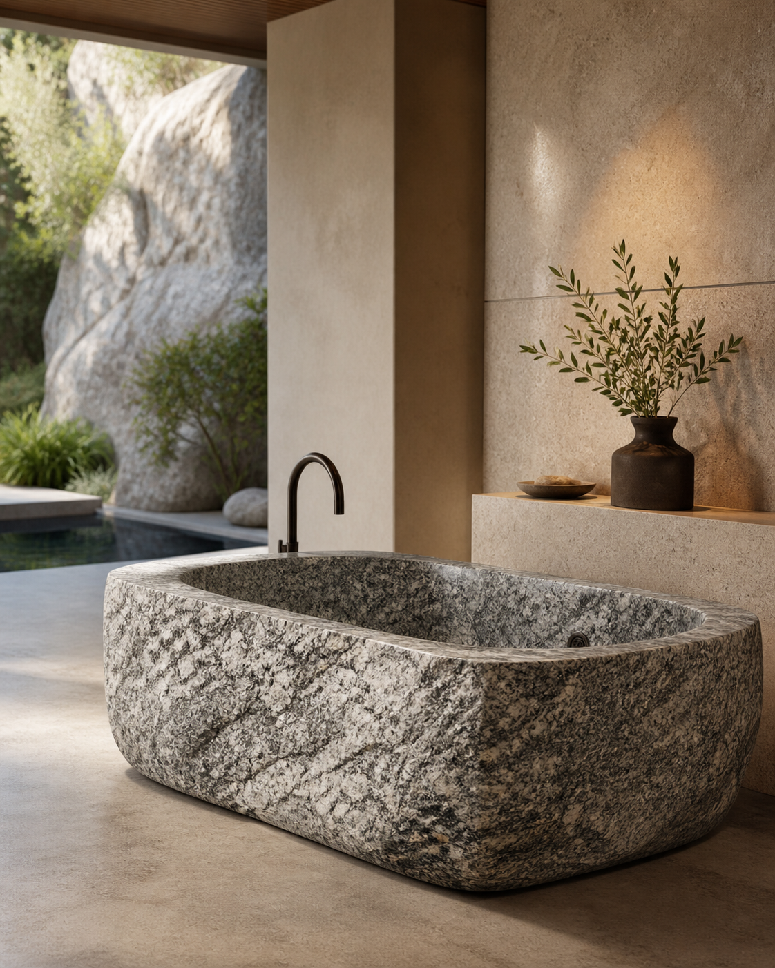 Granite stone basin in a refined architectural bathroom setting