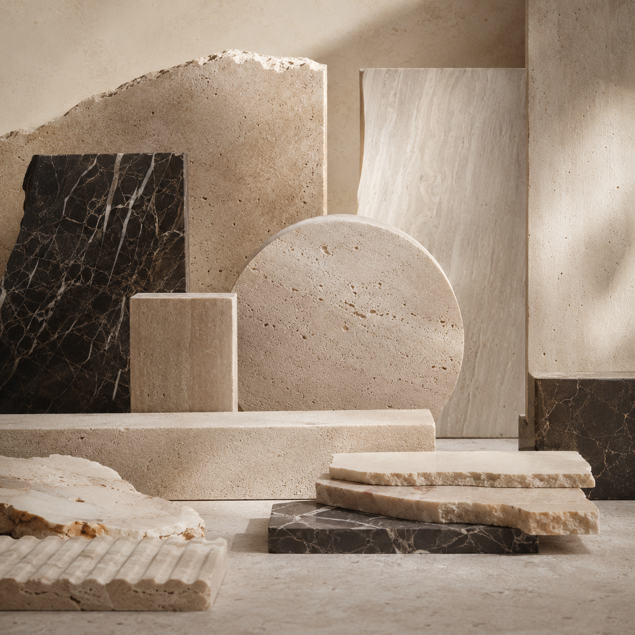 Natural stone composition in soft light representing the Stone and Soul page by OIXDESIGN