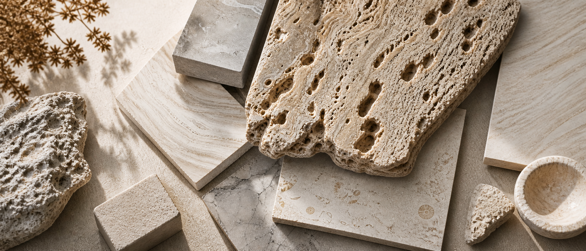 Natural stone samples showing organic variation in texture pores color and pattern