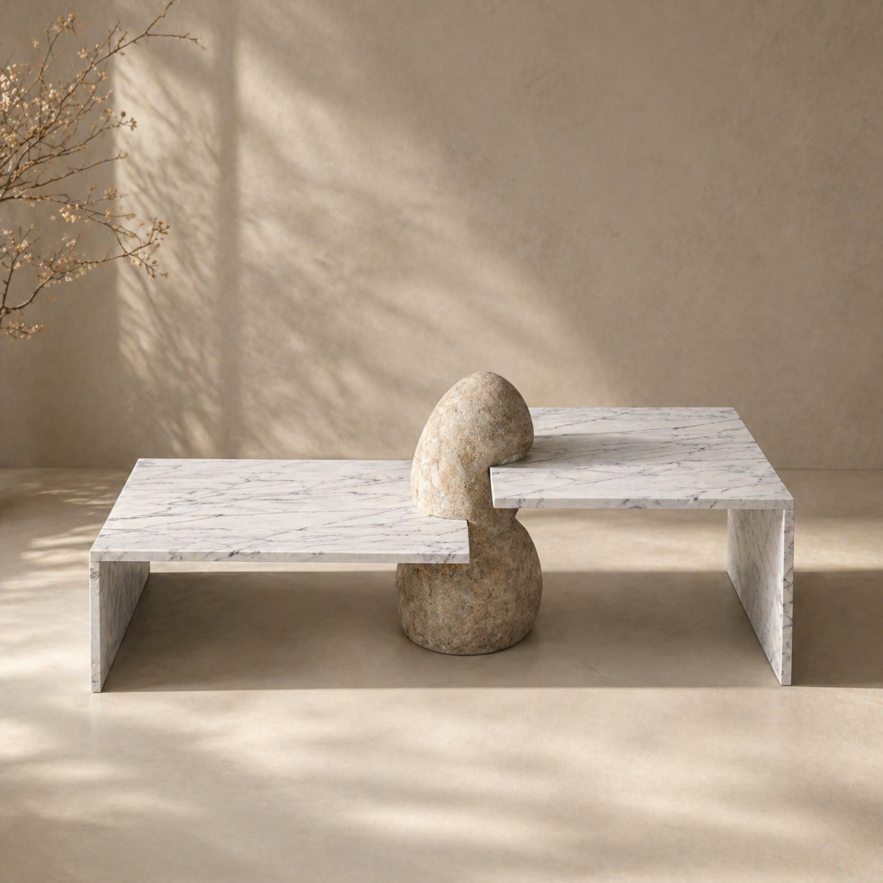 OIXDESIGN natural stone table in a minimalist interior setting